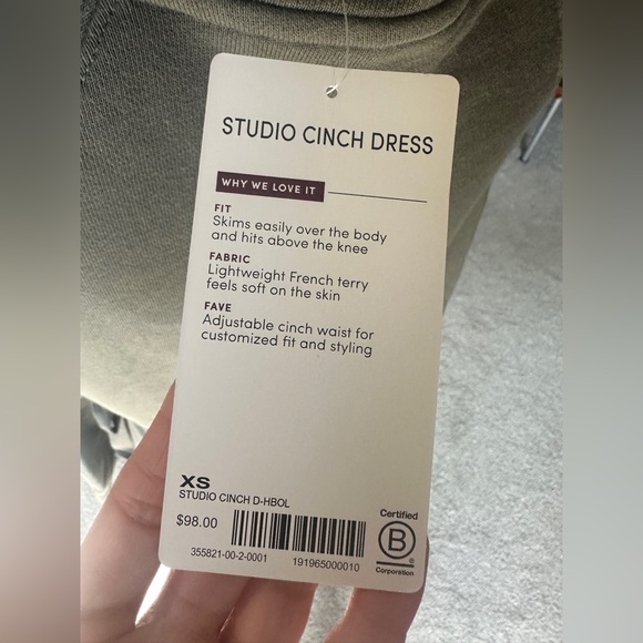 Athleta Studio SIZE XS Olive Green French Terry Cinch Waist Sweatshirt Dress - Picture 4 of 7